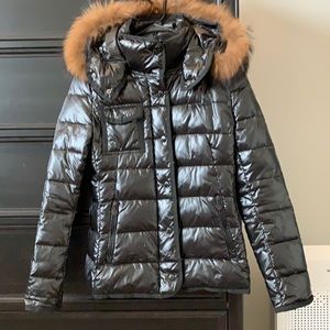 Moncler Black Puffer Jacket with Brown Fur Trim